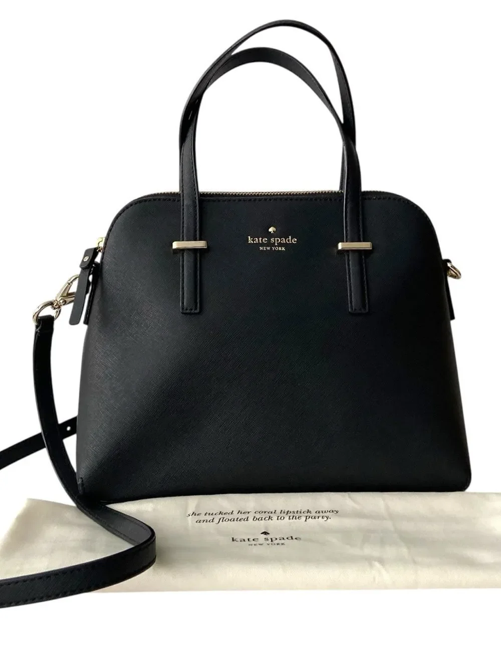kate spade Black Leather Dome Satchel with Crossbody Strap